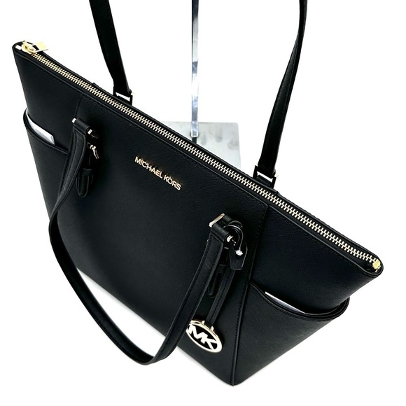 Michael Kors Large Charlotte Tote Bag Luggage Leather Black (NWT) - Picture 7 of 12